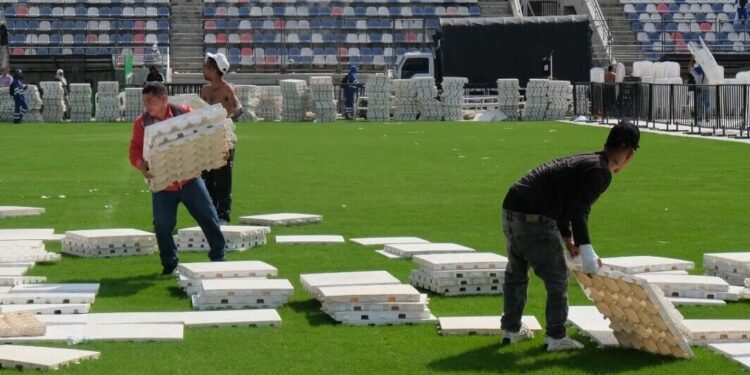 Tras los eventos del Carnaval, el gramado del Romelio Martínez está listo para recibir Junior vs. América de Cali