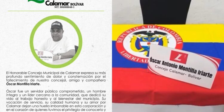 Concejo Municipal de Calamar lamenta el vil asesinato del concejal Óscar Montilla Iriarte