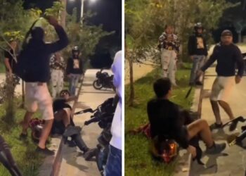 Video | A “correazos” padre reprendió a su hijo tras accidentarse en una motocicleta