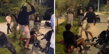 Video | A “correazos” padre reprendió a su hijo tras accidentarse en una motocicleta