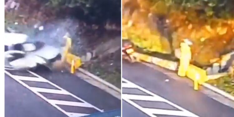 Video | ¡No le tocaba! Motociclista se salva de milagro mientras orinaba