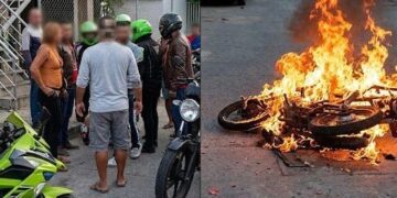 Presunto atracador se salvó de ser linchado por la comunidad en el barrio Galán, Barranquilla: le quemaron la moto